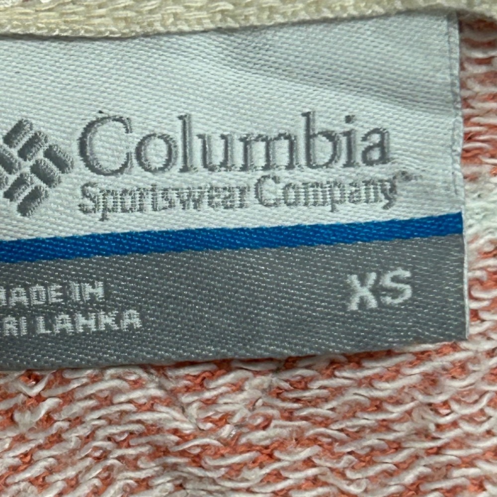 Columbia Hoodie Womens XS Orange White Striped V-Neck Casual Pullover Stained - Picture 5 of 8
